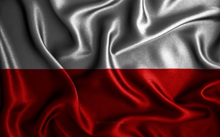 ポーランドフラグ, 4k, シルク波旗, 欧州諸国, 国立記号, フラグのポーランド, 布製フラグ, 3Dアート, ポーランド, 欧州, ポーランドの3Dフラグ