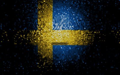 Bandiera svedese, arte del mosaico, paesi europei, bandiera della Svezia, simboli nazionali, opere d&#39;arte, Europa, Svezia