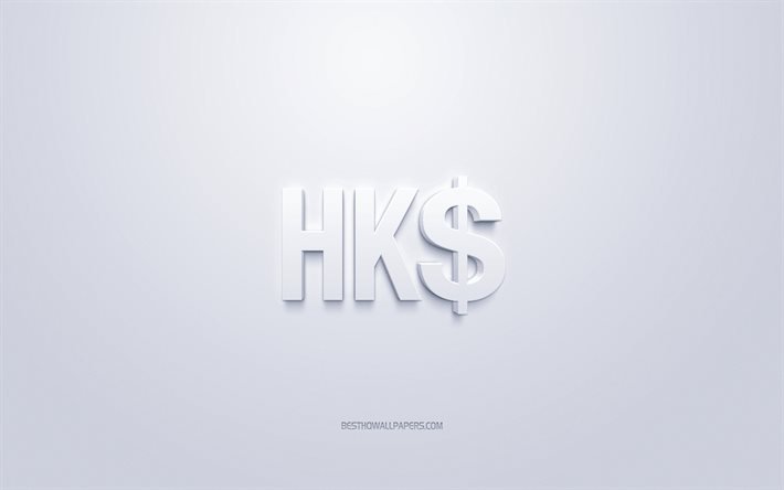 Hong Kong dollar symbol, currency sign, Hong Kong dollar, white 3D Hong Kong dollar sign, Hong Kong dollar Currency, white background