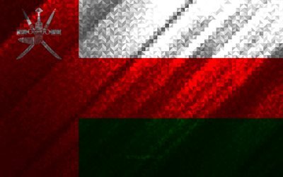 Bandiera dell&#39;Oman, astrazione multicolore, bandiera del mosaico dell&#39;Oman, Oman, arte del mosaico, bandiera dell&#39;Oman