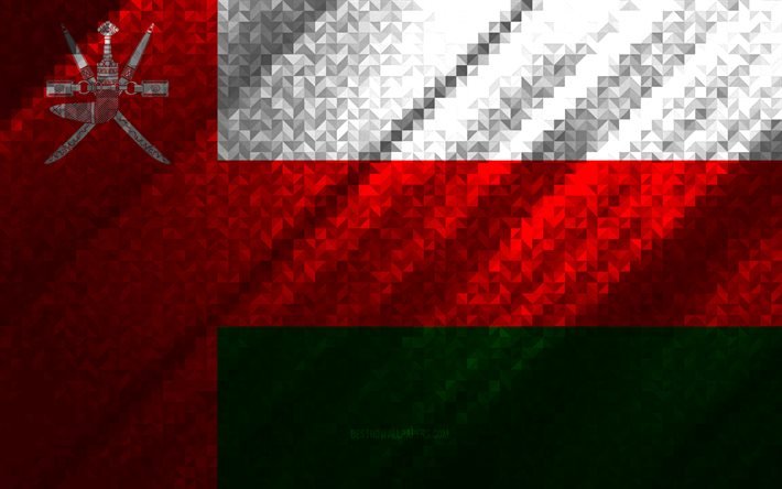 Flag of Oman, multicolored abstraction, Oman mosaic flag, Oman, mosaic art, Oman flag
