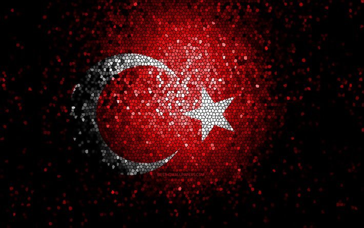 Turkisk flagga, mosaik konst, europeiska l&#228;nder, Turkiets flagga, nationella symboler, Turkiet flagga, konstverk, Europa, Turkiet