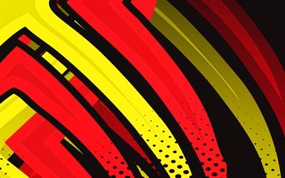 Lignes 4k, rouges et jaunes, art grunge, formes g&#233;om&#233;triques, arri&#232;re-plans cr&#233;atifs et color&#233;s, &#233;clairages abstraits, arri&#232;re-plans abstraits, lignes color&#233;es