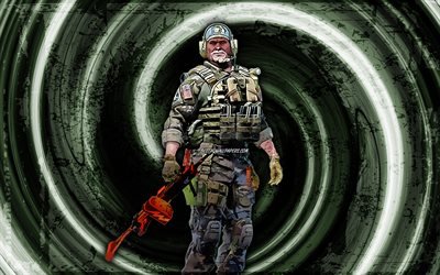 Ricksaw, 4k, sfondo grunge verde, agente CSGO, Counter-Strike Global Offensive, vortice, Counter-Strike, personaggi CSGO, Ricksaw CSGO
