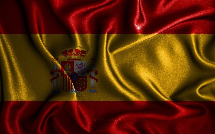 Spanish flag, 4k, silk wavy flags, European countries, national symbols, Flag of Spain, fabric flags, Spain flag, 3D art, Spain, Europe, Spain 3D flag