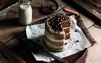 bolo de chocolate, doces, pequeno-almo&#231;o, bolo
