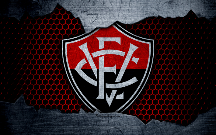 Vitoria, 4k, Seria Um, logo, grunge, Brasil, futebol, clube de futebol, textura de metal, arte, Vit&#243;ria FC