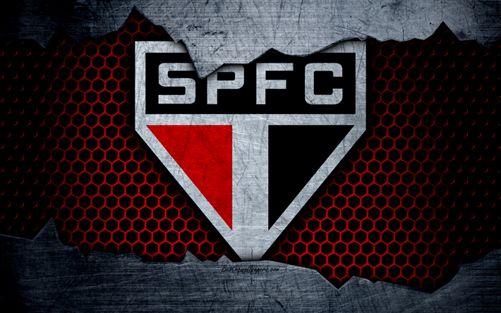 Sao Paulo, 4k, Seria A, logo, grunge, le Br&#233;sil, le soccer, le football club, m&#233;tal, texture, art, Sao Paulo FC