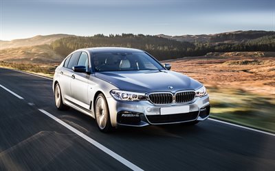 BMW 5, 4k, 2017, new BMW, sedan, silver, business class, new cars, G30, German cars, BMW