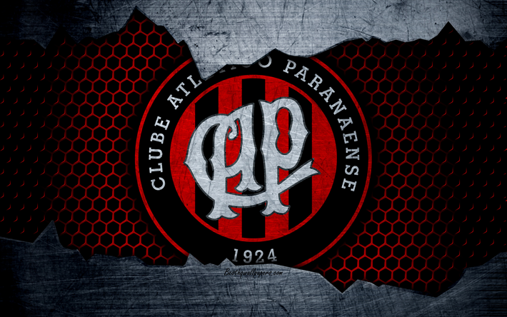 Atletico Paranaense, 4k, logo, grunge, Brezilya, futbol, futbol kul&#252;b&#252;, metal doku, Serie A sanat, Atletico Paranaense FC