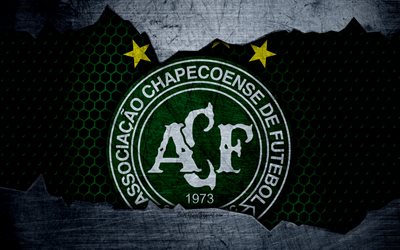 Chapecoense, 4k, Serie A, logo, grunge, Brazil, soccer, football club, metal texture, art, Chapecoense FC