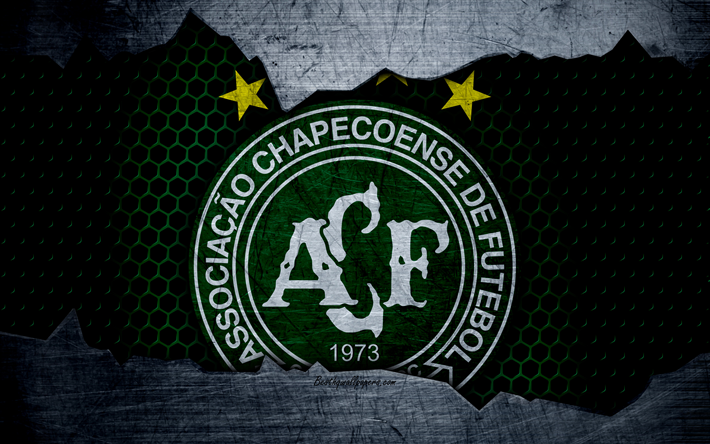 Chapecoense, 4k, Serie A, logo, grunge, Brazil, soccer, football club, metal texture, art, Chapecoense FC