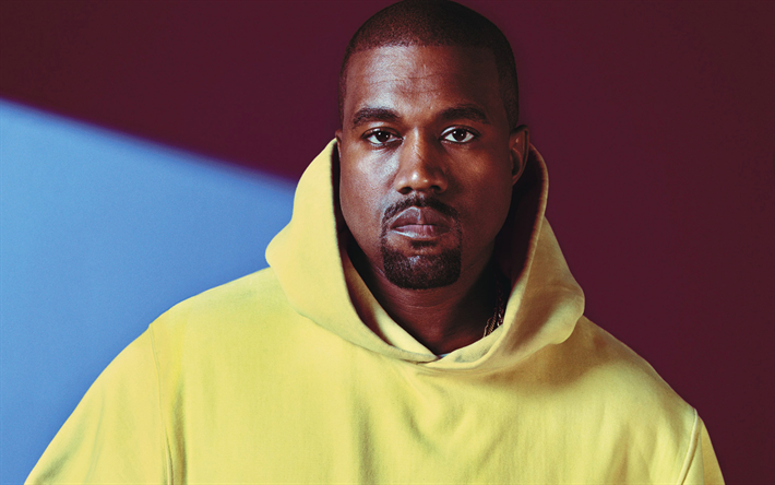 Kanye West, 4k, American singer, rapper, portrait, yellow sweater, American celebrities, Kanye Omari West
