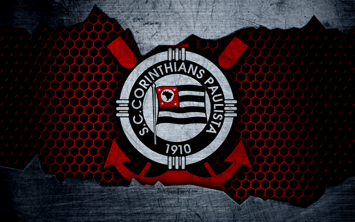 Corinthians, 4k, Serie A, logo, grunge, Brasil, futebol, clube de futebol, textura de metal, arte, O Corinthians FC