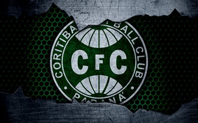 Coritiba, 4k, Serie A, logo, grunge, Brazil, soccer, football club, metal texture, art, Coritiba FC