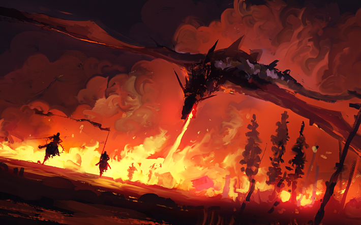 dragon, savaş&#231;ı, yangın, savaş, sanat