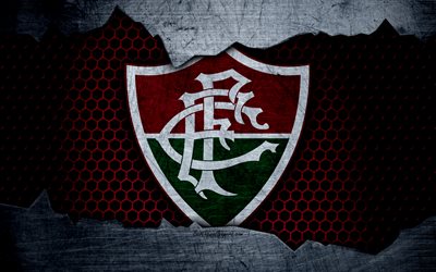 Fluminense, 4k, Serie A, logo, grunge, Brazil, soccer, football club, metal texture, art, Fluminense FC