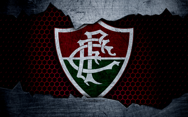 Fluminense, 4k, de la Serie a, el logotipo, el grunge, el Brasil, el f&#250;tbol, club de f&#250;tbol, de metal textura, el arte, el Fluminense FC