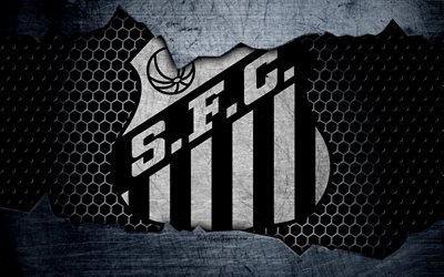 Santos, 4k, Serie A, logo, grunge, Brazil, soccer, football club, metal texture, art, Santos FC