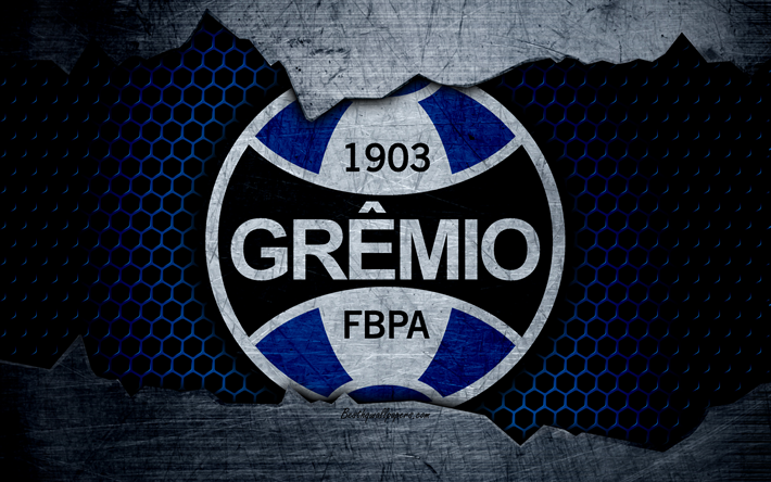 Gremio, 4k, Serie A, logo, grunge, Brasil, futebol, clube de futebol, textura de metal, arte, O gr&#234;mio FC