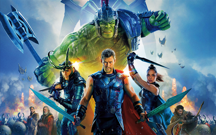 Thor Download, 2017, juliste, 4k, kaikki toimijat, Amerikkalainen fantasia elokuva, Hulk, Chris Hemsworth, Cate Blanchett
