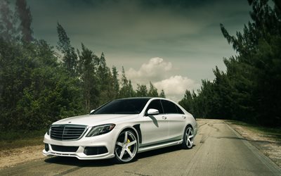 Mercedes-benz S-class, 2017, tuning, luxury sedan, White S-class, W222, Mercedes S63 AMG, Mercedes