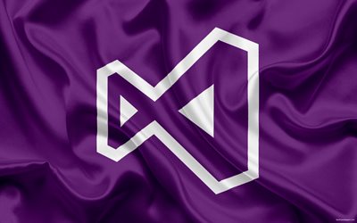 Visual Studio, logo, emblem, purple silk, VS logo, programming, IDE