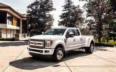 Ford F-450 Limited, 2018, white pickup truck, American cars, new F450, Ford
