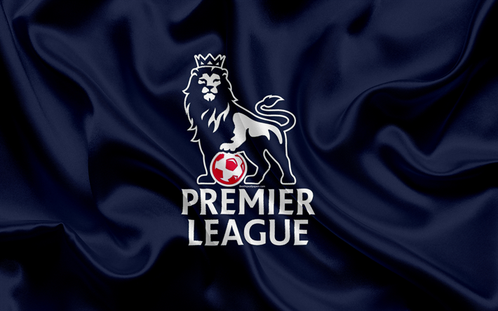 premier league, fu&#223;ball, england, das logo, die premier league emblem, blaue seide textur