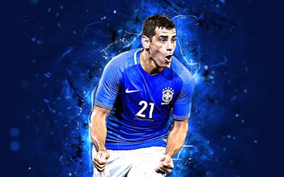 Diego Souza, uniforme azul, Time de futebol brasileiro, futebol, Souza, jogadores de futebol, luzes de neon, A Sele&#231;&#227;o Do Brasil