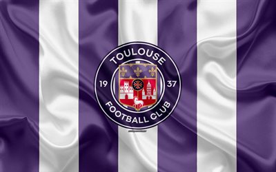Toulouse FC, new logo, 4k, french football club, new emblem, silk flag, France, football