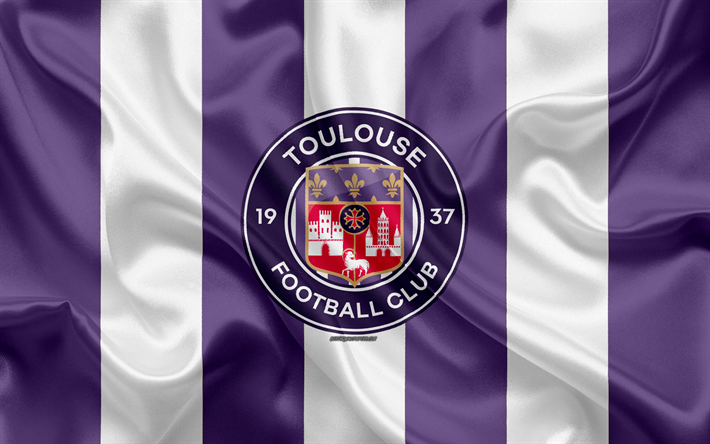 O Toulouse FC, novo logotipo, 4k, clube de futebol franc&#234;s, novo emblema, seda bandeira, Fran&#231;a, futebol