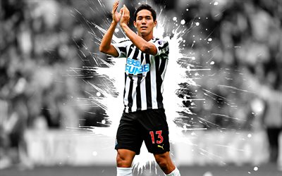 Yoshinori Muto, 4k, l&#39;arte, il Newcastle United FC, Giapponese, giocatore di football, schizzi di vernice, grunge, arte, creativo, Premier League, Inghilterra, calcio