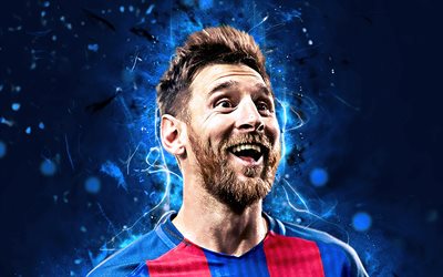 Messi, la joie, l&#39;argentin joueurs de football du FC Barcelone, La Liga, Lionel Messi, le Bar&#231;a, les stars du football, Leo Messi, le n&#233;on, le soccer, le LaLiga