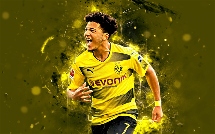 Jadon Sancho, english footballers, Borussia Dortmund FC, soccer, Sancho, BVB, Bundesliga, football, neon lights