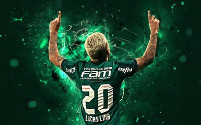 Lucas Lima, back view, brazilian footballers, SE Palmeiras, soccer, Lima, Brazilian Serie A, football, neon lights, Palmeiras FC, Brazil