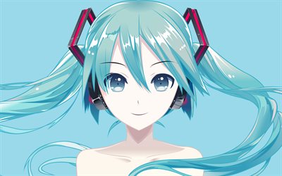 Hatsune Miku, minimaalinen, kuvitus, Vocaloid, siniset hiukset, Miku Hatsune, manga