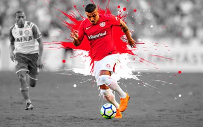 William Pottker, 4k, art, Internacional, forward, Brazilian football player, red splashes of paint, grunge art, Serie A, Brazil, football