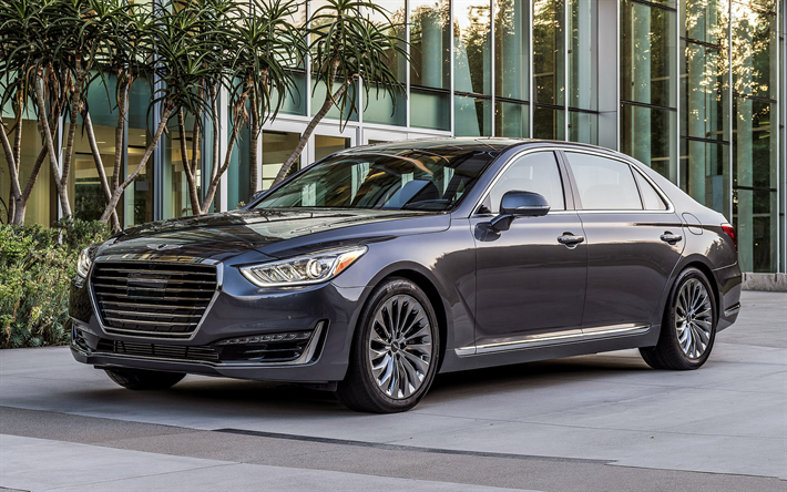 G&#234;nesis G90, 2019, luxo limousine cinzento, vista frontal, exterior, novo tom de cinza G90, carros coreanos, Genesis