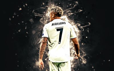Mariano Diaz, back view, spanish footballers, Real Madrid FC, Mariano, soccer, La Liga, neon lights, Galacticos