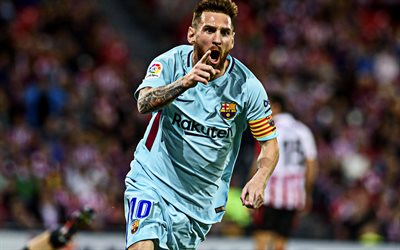 Lionel Messi, le footballeur Argentin, du FC Barcelone, la star du football, le club Catalan, uniforme bleu, La Liga, Espagne