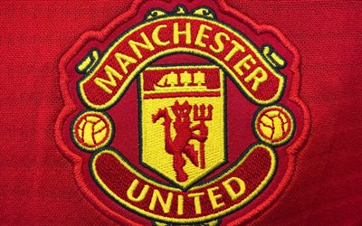 Le Manchester United FC, logo, 4k, le tissu, le club de football anglais de Premier League, Angleterre