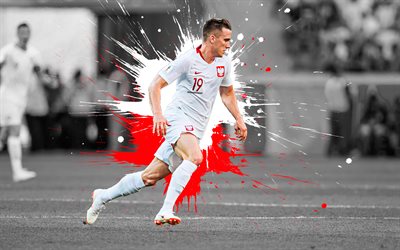 Piotr Zielinski, 4k, Poland national football team, art, splashes of paint, grunge art, polish footballer, forward, creative art, Poland, football