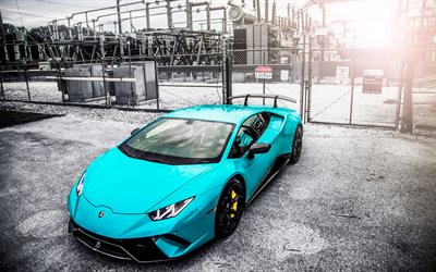 4k, Lamborghini Huracan LP610-4, 2018 coches, hypercars, el azul de Huracan, supercars, Lamborghini
