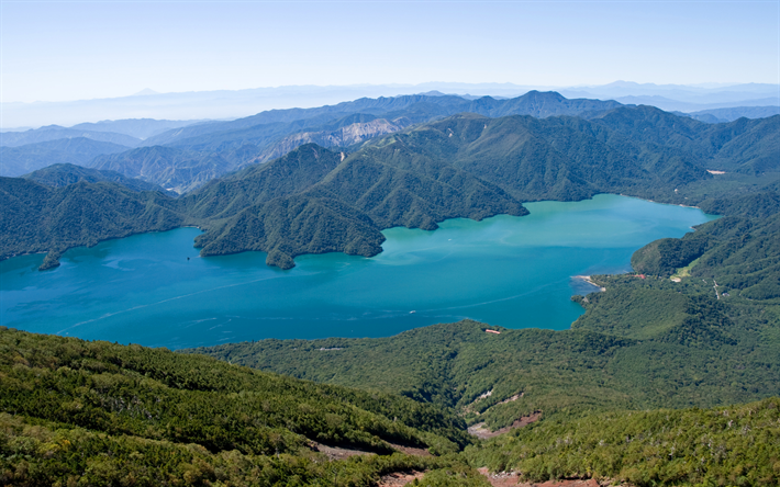 Lake Chuzenji, 4k, summer, mountains, Chuzenjiko, Japan, Asia, japanese landmarks, Tochigi