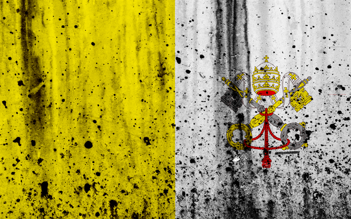 Vatican flag, 4к, grunge, flag of Vatican, Europe, national symbols, Vatican, coat of arms of Vatican