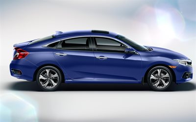 Honda Civic, 2017, 4k, side view, exterior, blue Civic, sedan, Japanese cars, Honda