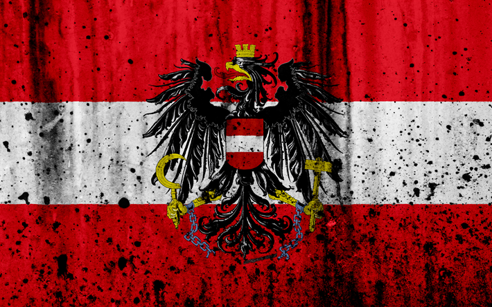 オーストリア国旗, 4k, グランジ, 旗オーストリア, 欧州, 国立記号, オーストリア, コート武器のオーストリア, オーストリア国立エンブレム