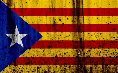 Catalan flag, 4к, grunge, flag of Catalonia, Europe, national symbols, Catalonia, Spain