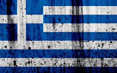 Grecian bandeira, 4k, grunge, bandeira da Gr&#233;cia, Europa, s&#237;mbolos nacionais, Gr&#233;cia, bras&#227;o de armas da Gr&#233;cia, Grecian bras&#227;o de armas